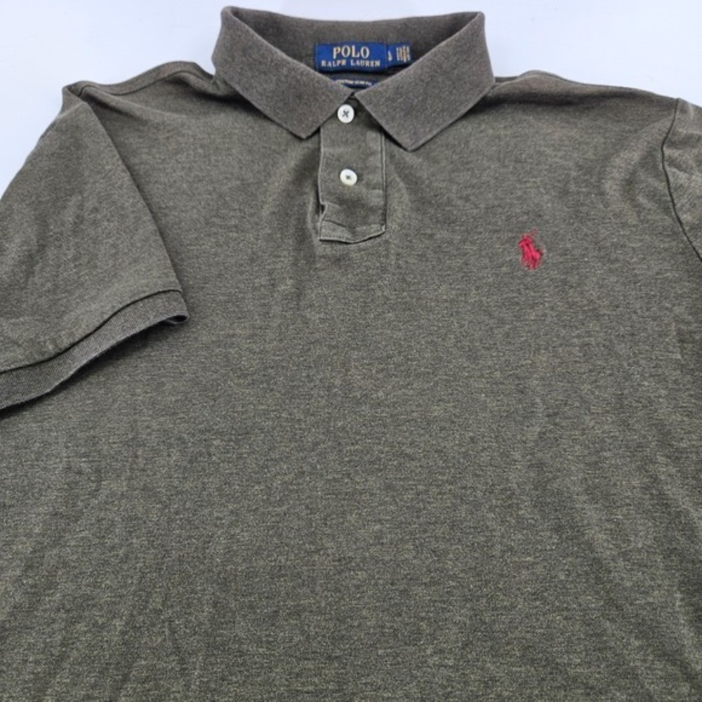 Polo Ralph Lauren Shirt Mens Large L Brown Custom Slim Fit Short Sleeve Polo